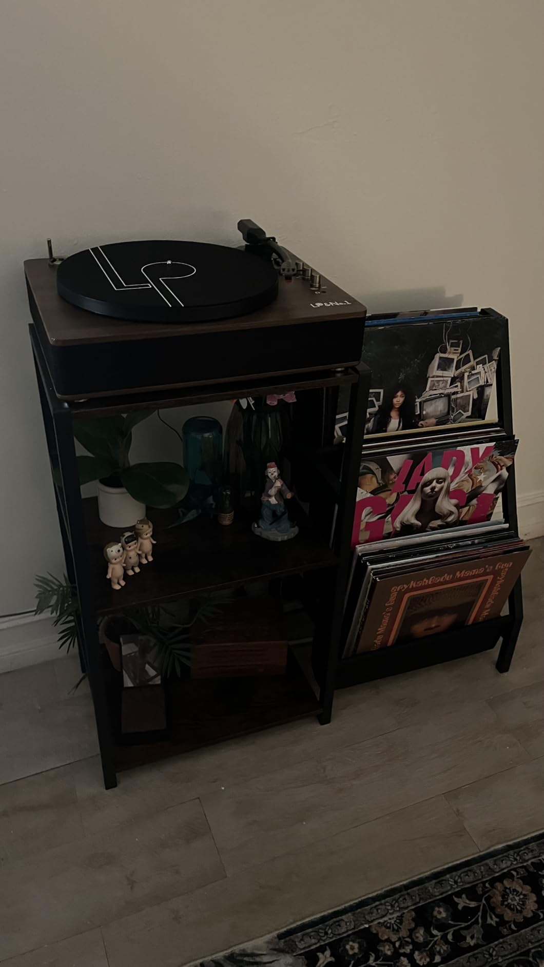 Bikoney Record Player Stand, Turntable Stand with 3-Tier Vinyl Record Storage, Record Player Table 200 Albums, End Table with Vinyl Display Holder Shelf, Record Player Cabinet Media Console for Stereo customer photo 2