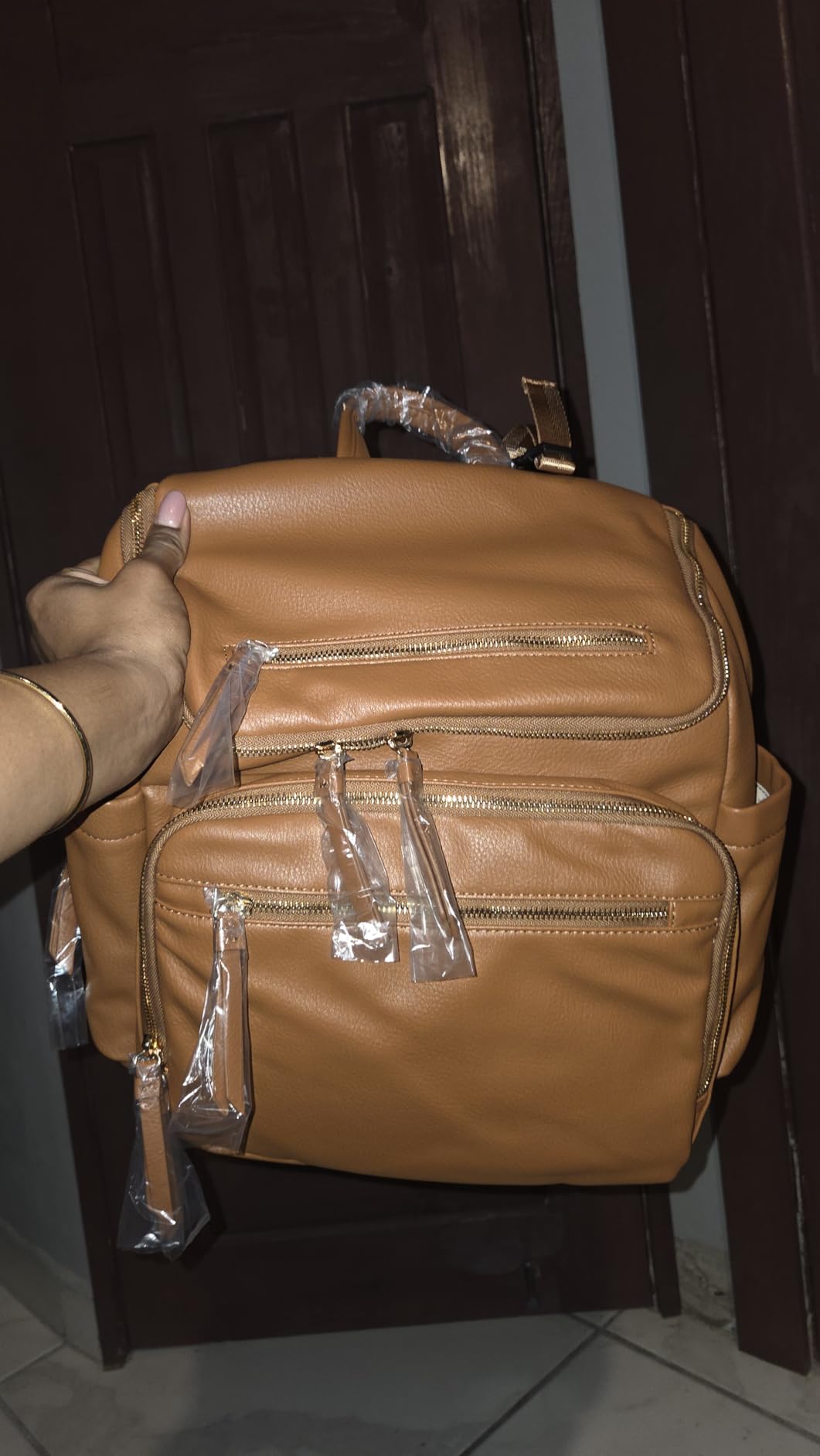 Omanmoli Diaper Bag Backpack Large Baby Diaper Bag Leather with 17 Diaper Bag Organizing Pouches,Changing Pad,Stroller Straps,4 Insulated Pockets,Brown customer photo 1