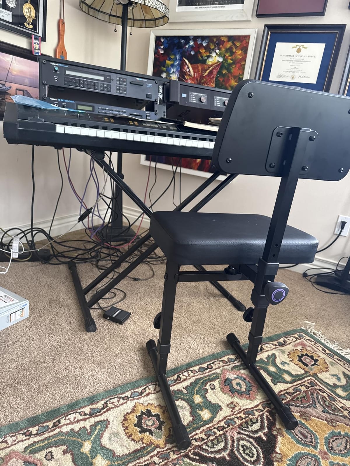 Liquid Stands Piano Bench Adjustable Stool - Music Keyboard Bench with Backrest Seat for Piano Keyboard Stand with Black Padded Cushion for Musicians Piano Stool Chair customer photo 1