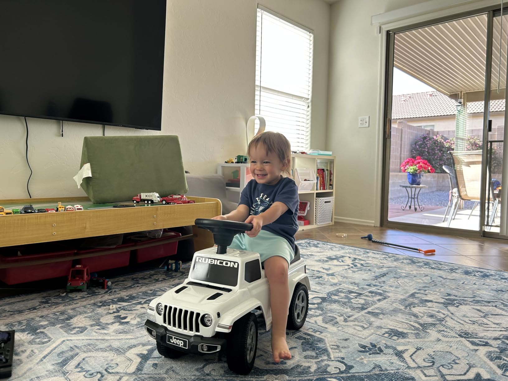 INFANS Kids Ride On Push Car, Licensed Jeep Foot-to-Floor Sliding Toddler Toy with Engine Sound, Horn, Under Seat Storage, Baby Walking Racer Gift for Boys Girls Age 1.5-3 (White) customer photo 2