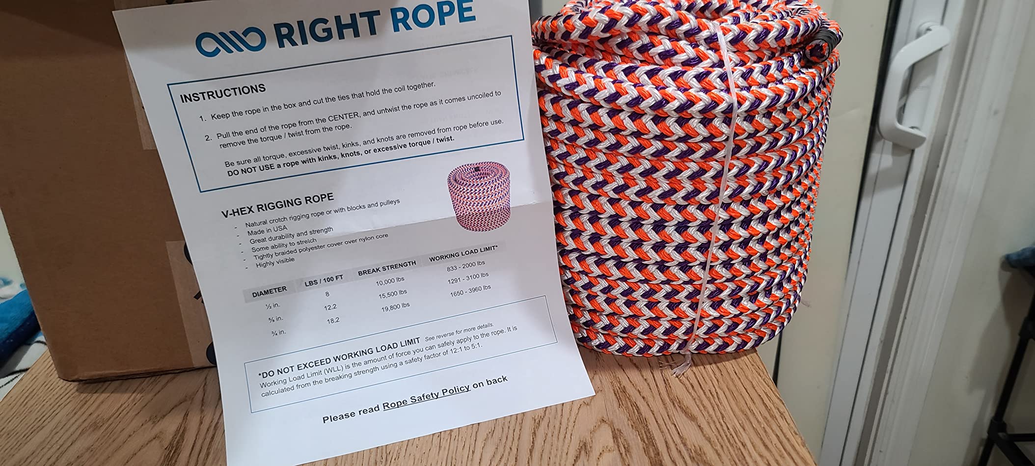 Right Rope V-HEX Rigging Rope | Arborist Bull Rope 5/8 in. x 200 ft. customer photo 1