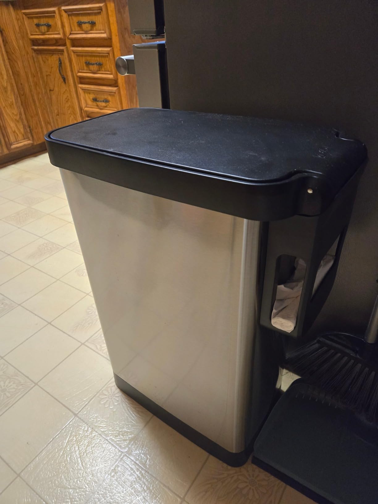 Glad Slim Trash Can with Clorox Odor Protection - Narrow Kitchen Garbage Bin with Soft Close Lid, Step On Foot Pedal and Waste Bag Roll Holder, Stainless Steel, 12 Gallon/45 Liter customer photo 1