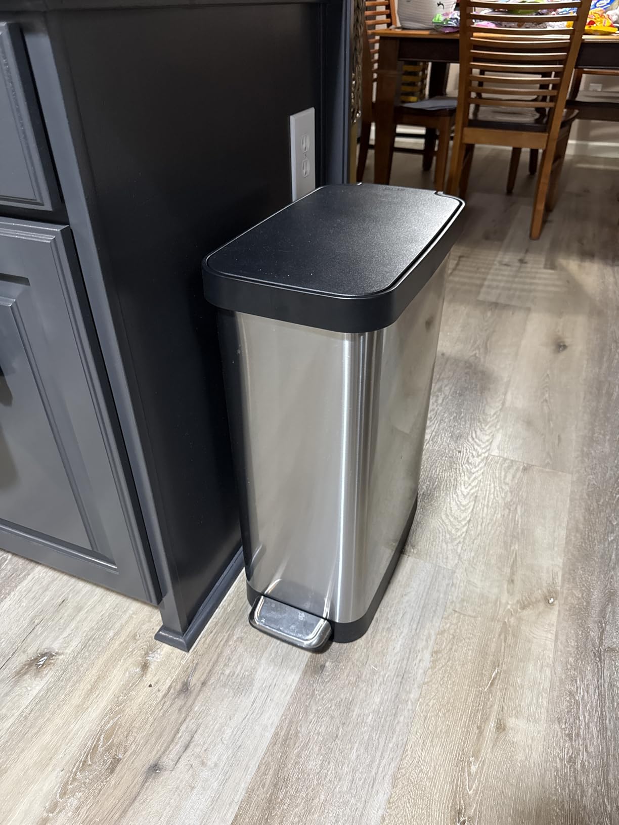 Glad Slim Trash Can with Clorox Odor Protection - Narrow Kitchen Garbage Bin with Soft Close Lid, Step On Foot Pedal and Waste Bag Roll Holder, Stainless Steel, 12 Gallon/45 Liter customer photo 2