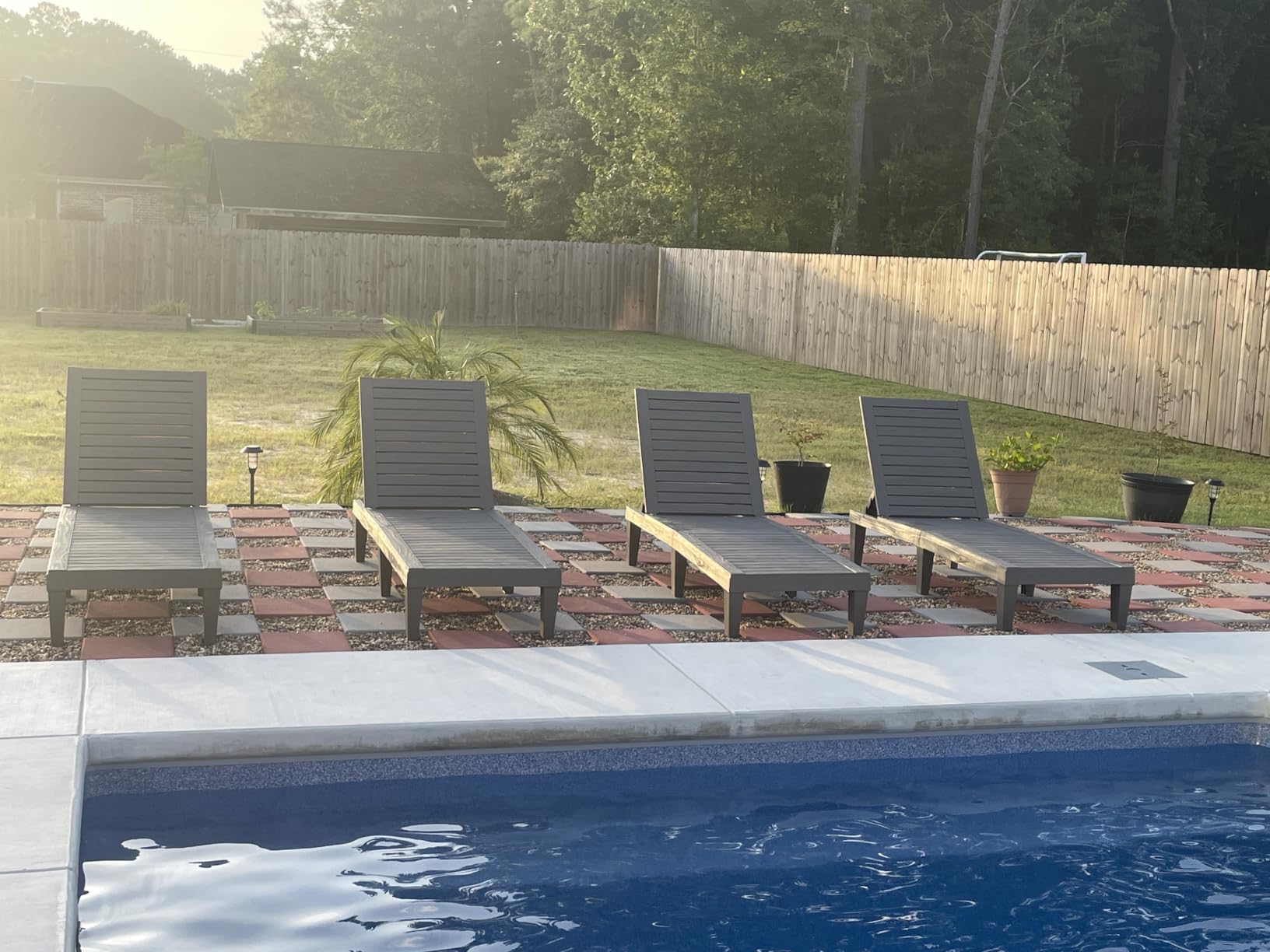 EUNHOO Outdoor Lounge Chaise, Adjustable Pool Lounge Chairs with 5 Positions Backrest, Waterproof Sun Loungers for Garden Pool Beach Patio Deck Sunbathing Set of 4 customer photo 1