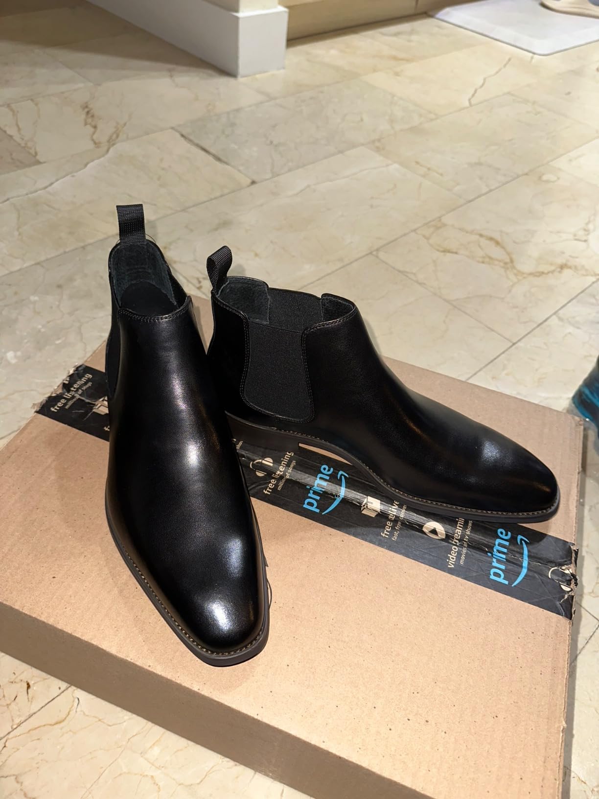 Jousen Mens Chelsea Boots Leather Slip On Dress Boots customer photo 2