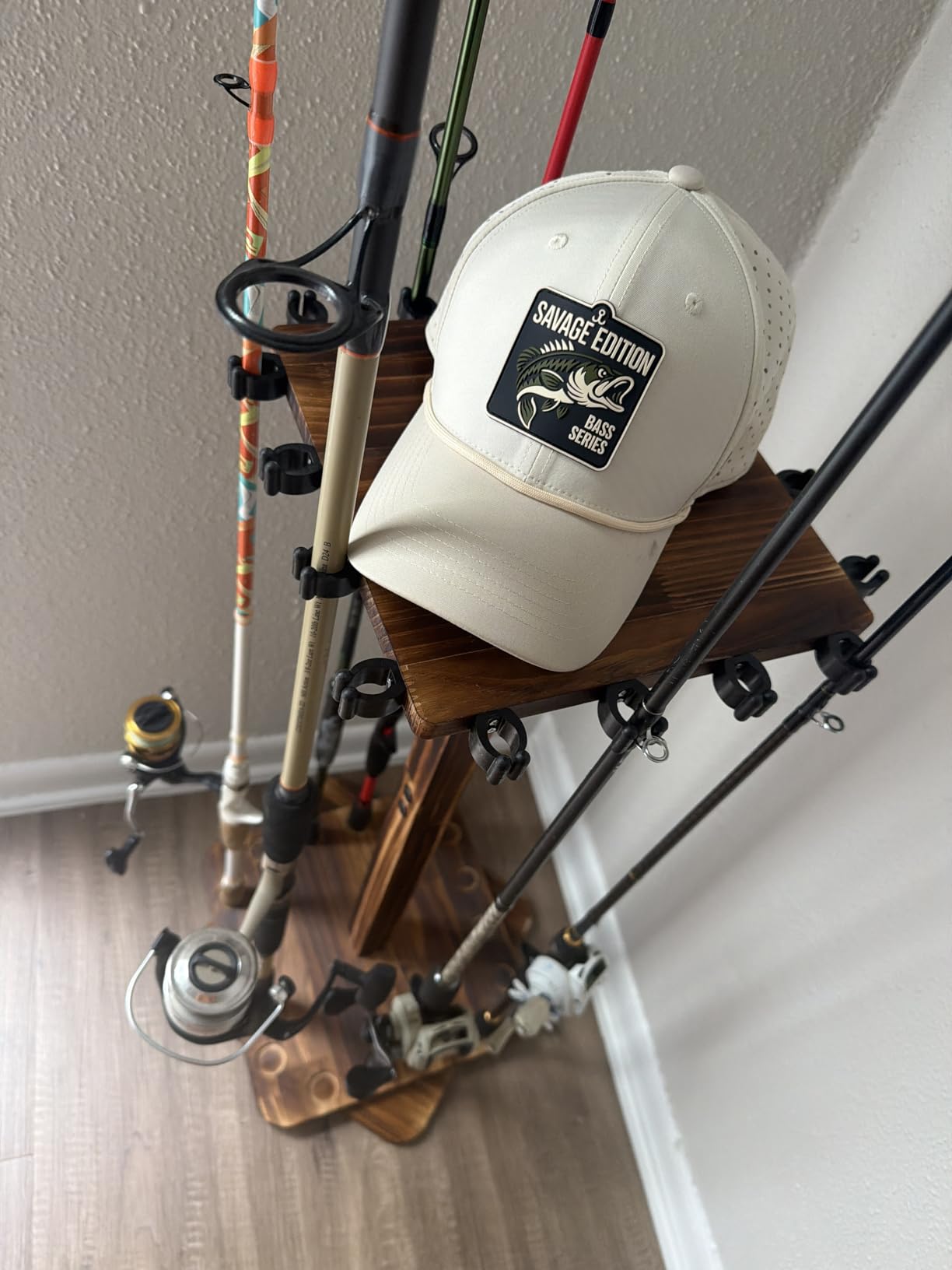 Ghosthorn Rotating Fishing Rod Holder for Garage, Wood Floor Pole Rack Black | 360 Degree Rotation Pole Rack Keeps 16 Rods Tidy, Durable Stable Easy Assembly Fishing Gear Storage Saving Space for Garage and Boat customer photo 1