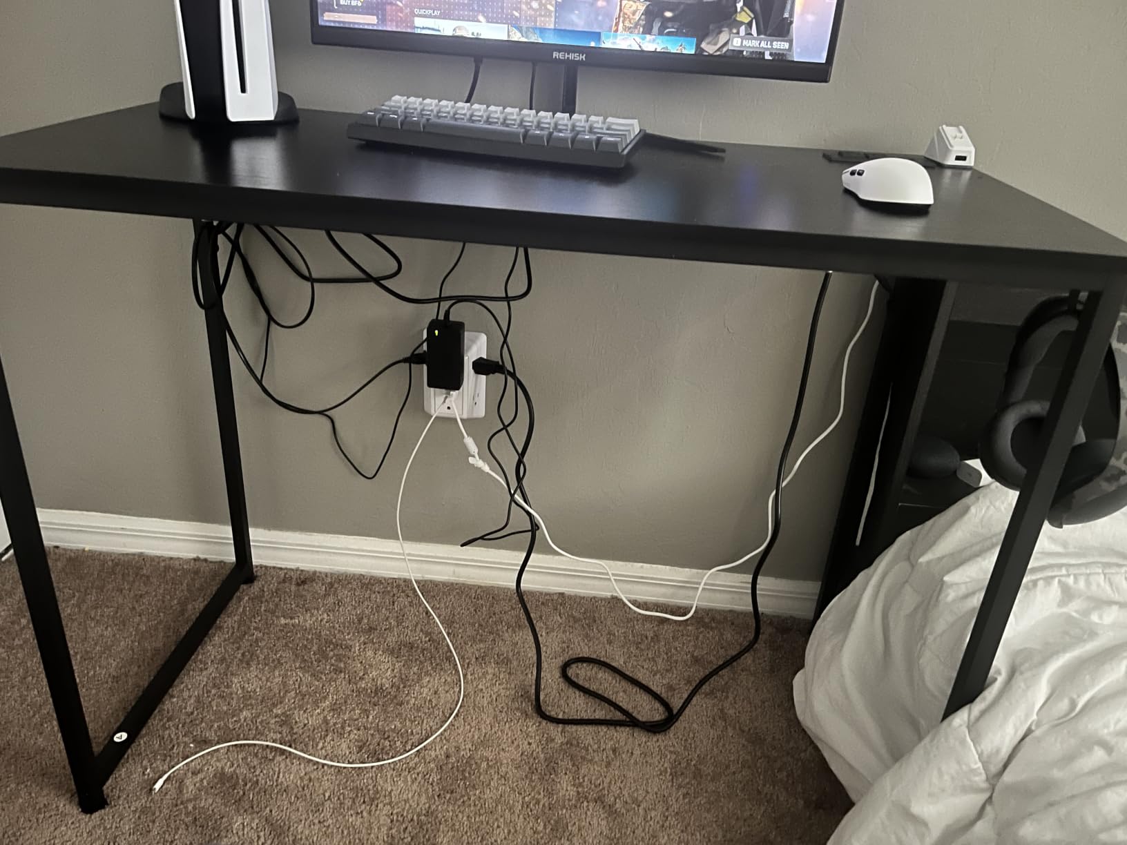 Under Desk Cable Management Tray No Drill, Metal Mesh Cable Management Under Desk with Clamp Mount, 2 Hole Cable Tray with Wire Management and Cord Organizer for Home Office Standing Desk customer photo 1