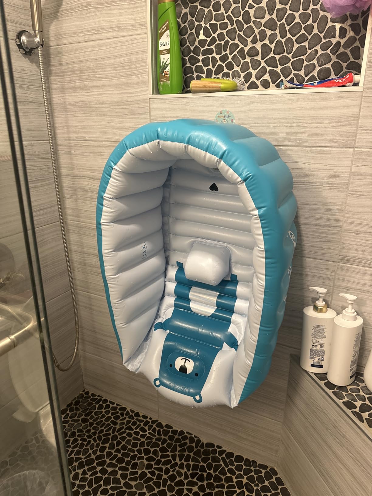 Inflatable Baby Bath Tub Portable Foldable Travel Mini Swimming Pool Helps Infants to Toddler Tub (Blue) customer photo 1