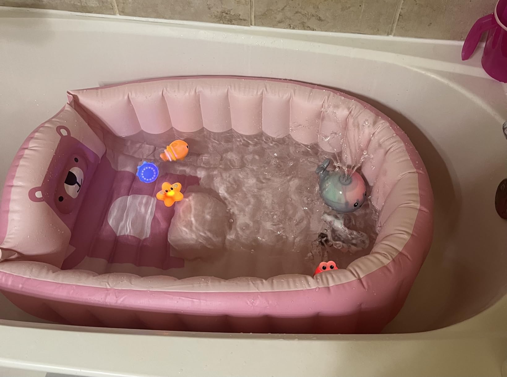 Inflatable Baby Bath Tub Portable Foldable Travel Mini Swimming Pool Helps Infants to Toddler Tub (Blue) customer photo 2
