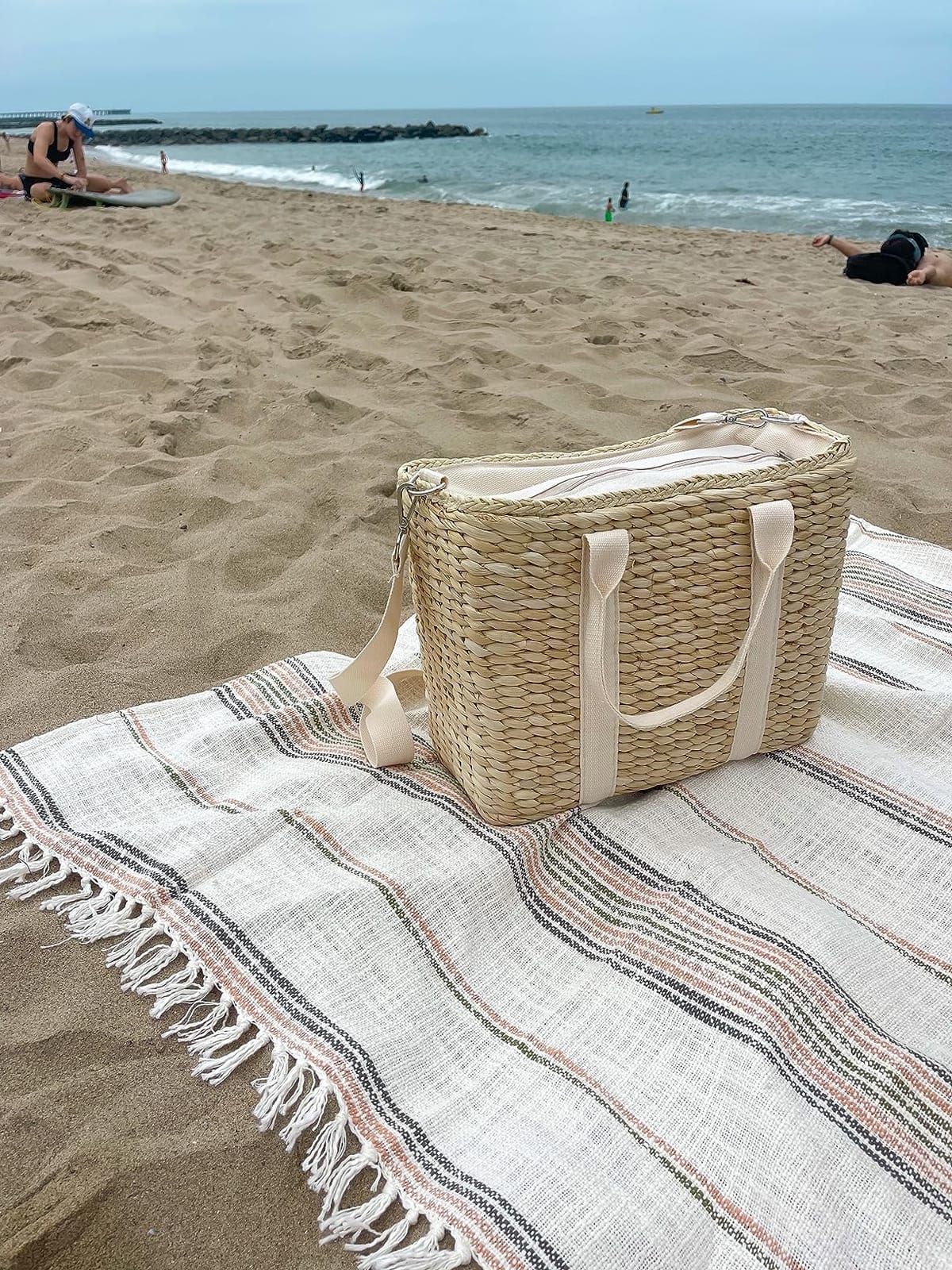 Insulated Beach Cooler Bag, Leak Proof, Premium Quality Corn Husk, Beach Bag, Pool Bag, Tote Bag, Straw, Rattan, Gifts for Women, Picnic Basket, Wedding Gifts, Lunch customer photo 2