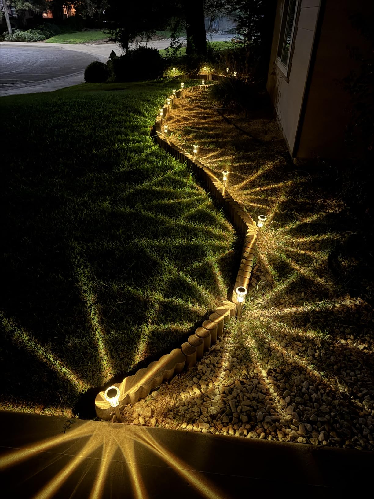 DenicMic 10 Pack Solar Pathway Lights Outdoor Waterproof Warm White LED | Stainless Steel Stake Lights for Yard Garden Decor for Outside Patio Lawn Auto On/Off 3000K Crystal-like Acrylic Lampshade customer photo 2