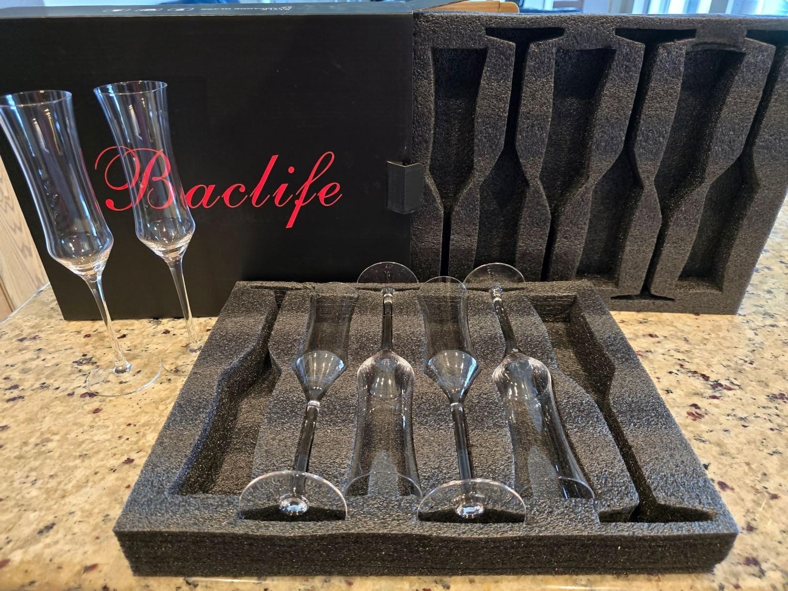 BACLIFE Hand Blown Champagne Flutes, Crystal Champagne Glasses Set 6, 6.5oz customer photo 1