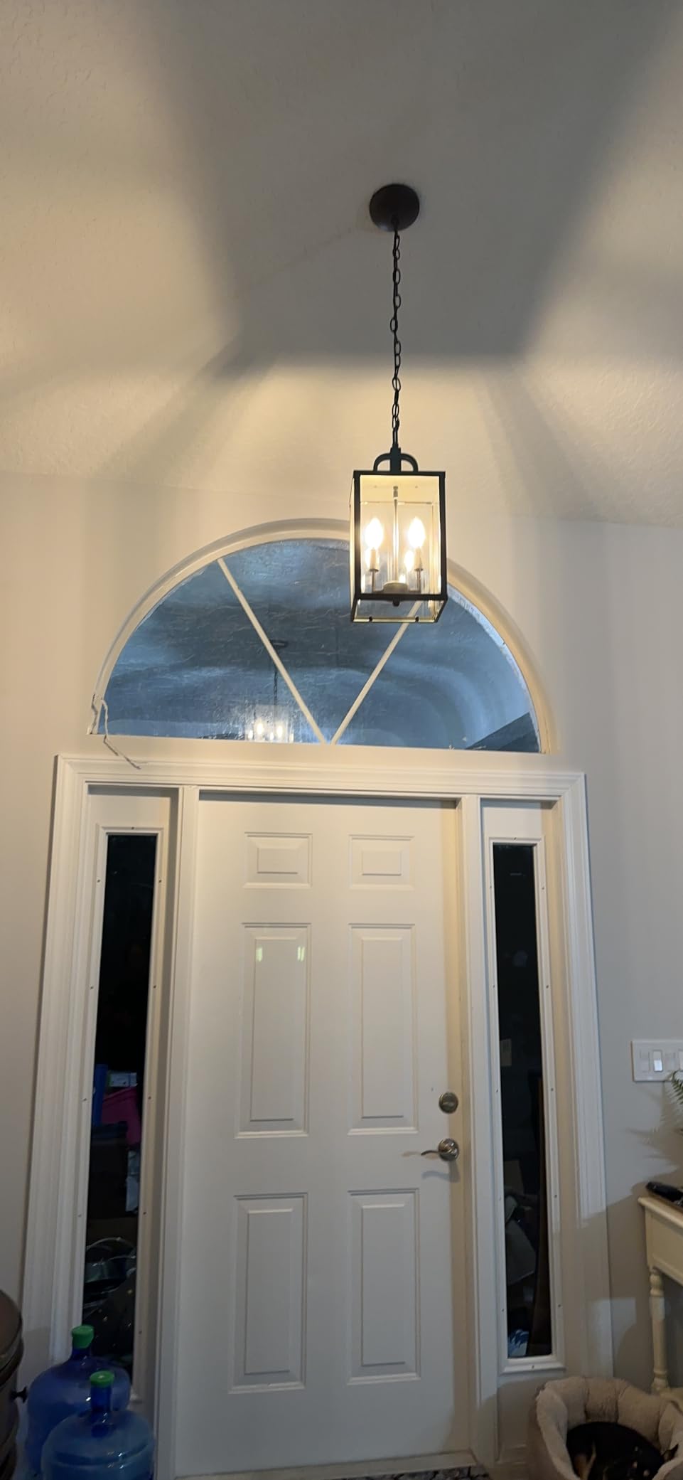Large Outdoor Indoor Pendant Light 2-Light, Modern Black Metal Outside Chandelier Exterior Hanging Fixture Ceiling Mount with Clear Glass Shade for Front Porch Entrance Foyer Entryway (Bulb Included) customer photo 2