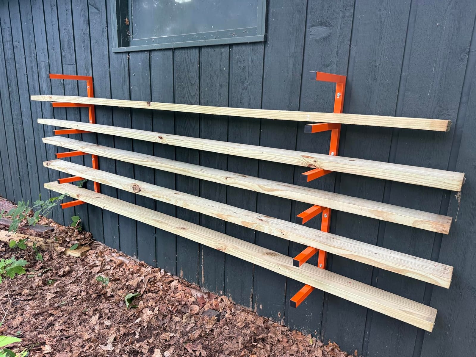 MOOMSINE Lumber Storage Rack Wall Mounted, 6-Level Holds Up 1200 Lbs Heavy Duty Wood Organizer, Metal Shelf for Shed, Workshop, Garage - 4pack, Orange customer photo 2