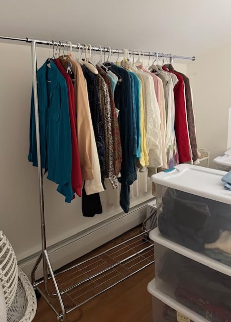 HYSEYY Heavy Duty Clothes Rack Load 450 LBS, Metal Garment Rack, Standing Rolling Clothing Rack for Hanging Clothes with Sturdy Wheels & Shelves, Portable Closet Wardrobe Rack,Sliver customer photo 2
