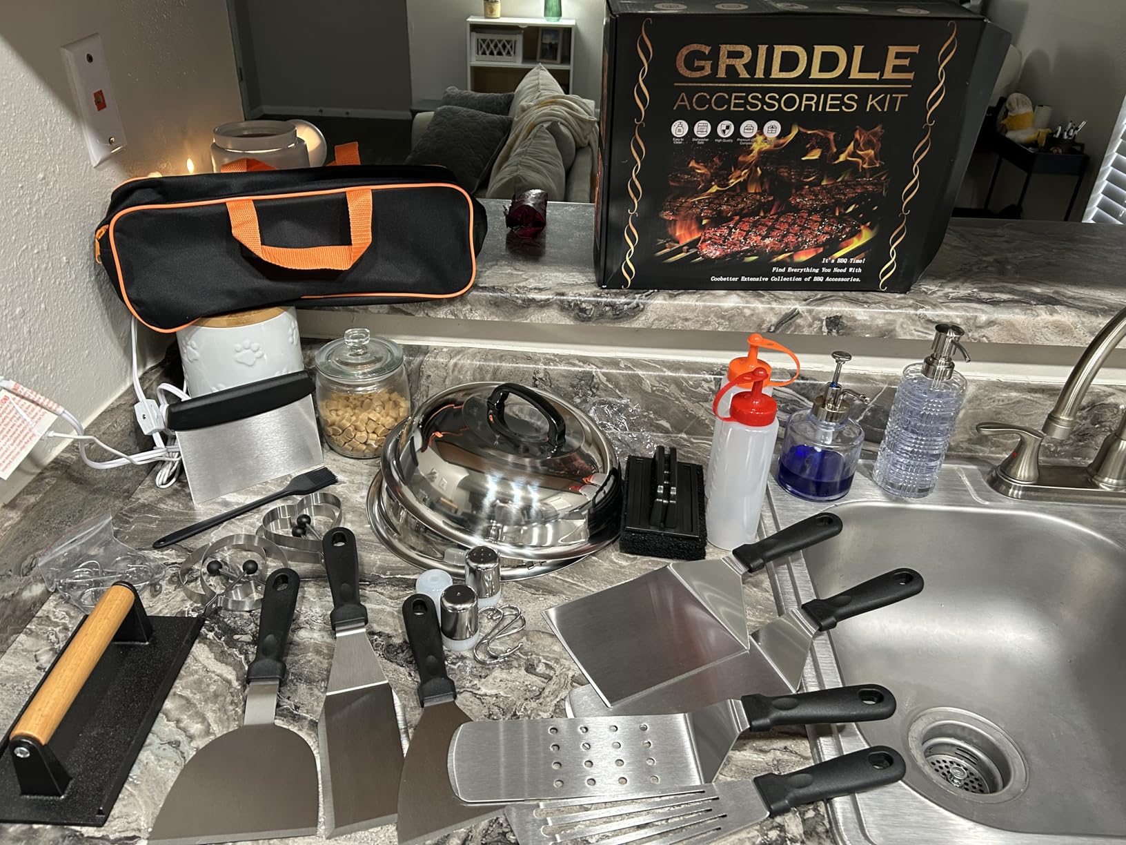 35PCS Griddle Accessories Kit, Flat Top Grill Accessories Set for Blackstone and Camp Chef, Grill Spatula Set with Enlarged Spatulas, Basting Cover, Scraper for Outdoor Barbecue customer photo 1