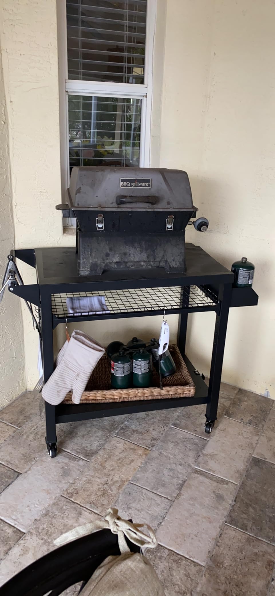 Spurgehom Outdoor Grill Cart, Pizza Oven Stand Table with Wheels | Dining Cart for Outside Patio, Movable Kitchen Cooking Prep Table BBQ Cart with Mesh Racks for Home Party, Bar, Camping customer photo 1