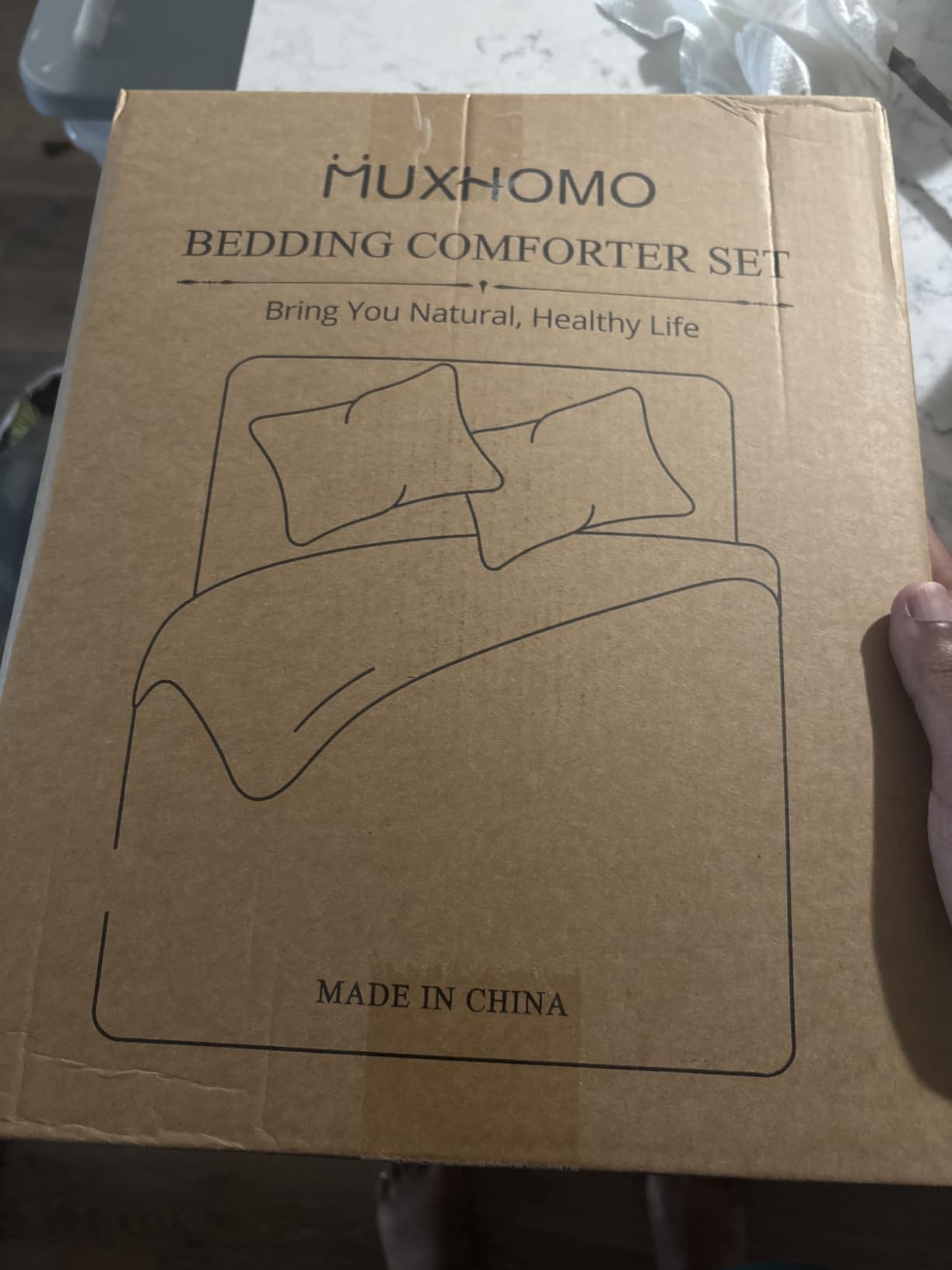 MUXHOMO Queen Size Comforter Set Beige, 3 Piece Solid Bedding for All Seasons, Warm Down Alternative Bed Set Includes 1 Lightweight Comforter (90
