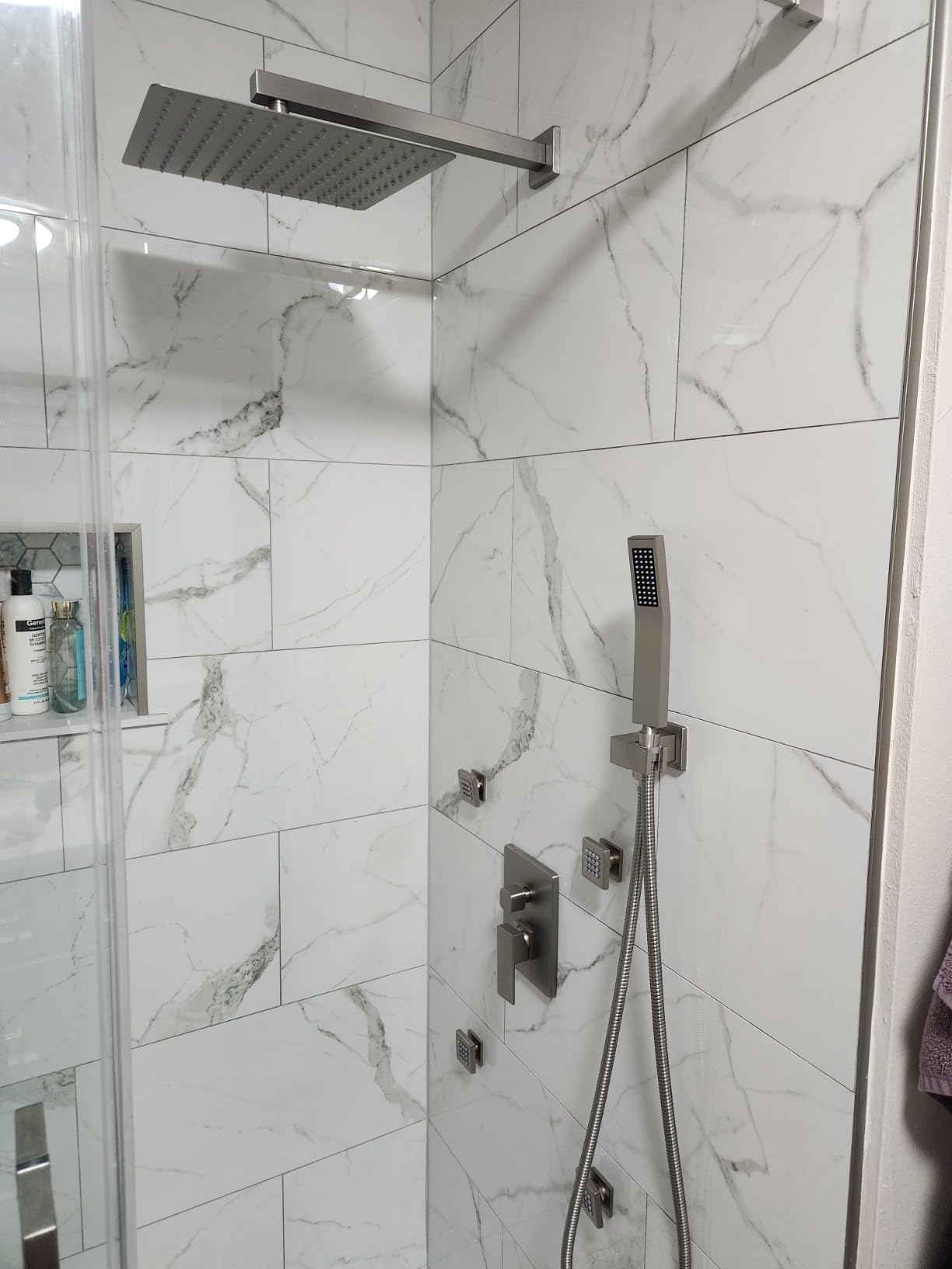 Full Body Rain Shower System with 4 Body Shower Jets & 12'' Wall Mount Rainfall Shower Head & Handheld, DASAN Multi Shower Head System Brushed Gold Rain Shower Faucets sets Combo with Rough-in Valve customer photo 1