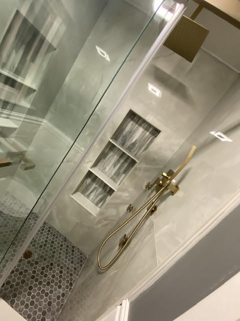 Brushed Gold Shower System with 4 PCS Shower Body Spray Jets & 12'' Ceiling Shower Head & Handheld Spray, DASAN Full Body Shower Faucet System with Jets Rainfall Shower Combo Set, SA-SS03BBG-S12C customer photo 1