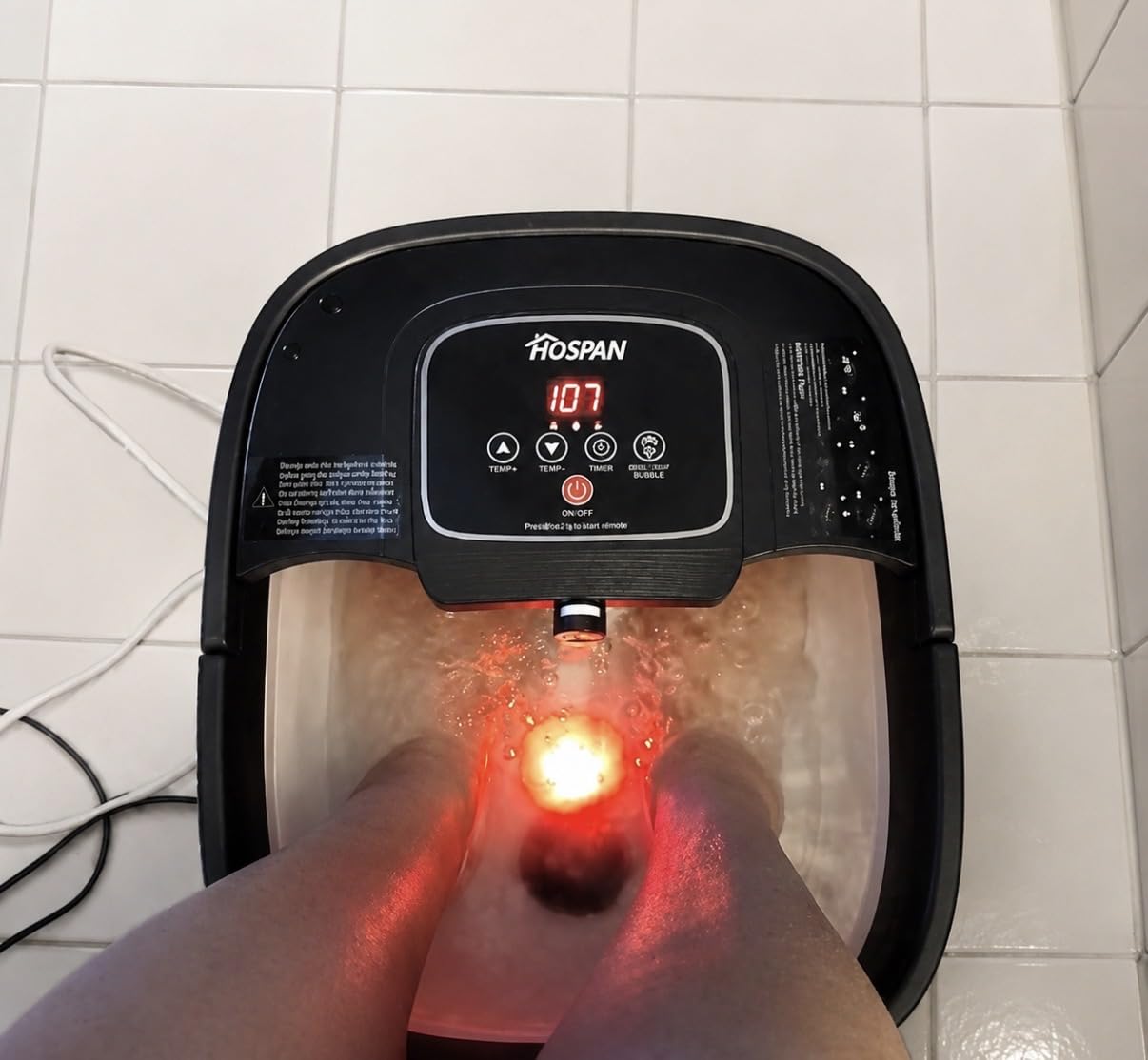 HOSPAN Collapsible Foot Spa, Foot Bath Massager with Heat, Bubble & Massage | 8 Shiatsu Rollers, 95°F-118°F Temp Control, Red Light, Handle, Space-Saving Collapsible Design, for Stress Relief customer photo 1