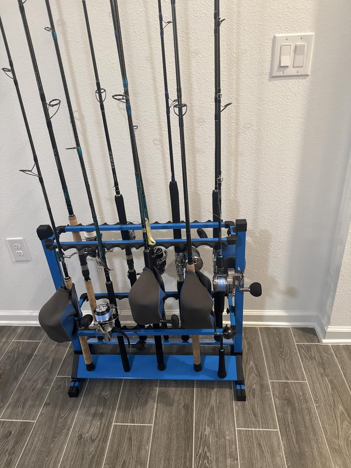 24-Rod Aluminum Fishing Rod Holder, Fishing Pole Holders for Garage (Black) | Rustproof Fishing Rod Rack with 360° Lockable Wheels, Fits Most Rods & Golf Clubs, Fishing Gifts for Men customer photo 1