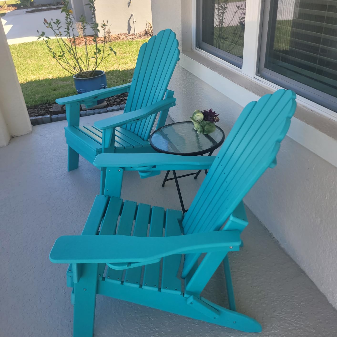 Plawdlik HDPE Folding Adirondack Chair Set of 2, Heavy Duty Outdoor Patio Chair with Dual Cup Holders, Weather Resistant Fire Pit Chair for Deck,Backyard,Lawn, Grey customer photo 1