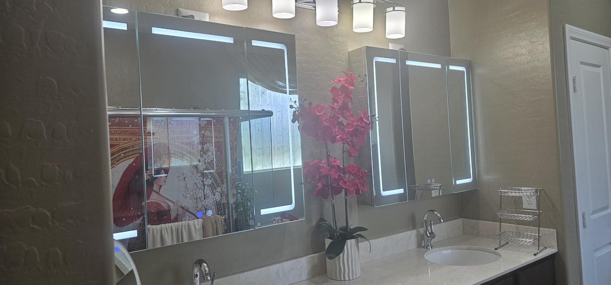 Stainless Steel LED Medicine Cabinet,Bathroom Mirror Cabinet with Light,3 Color,Dimmable,Equipped with Defogger,USB Shavor Socket,Internal Light,36×32 Inch customer photo 2