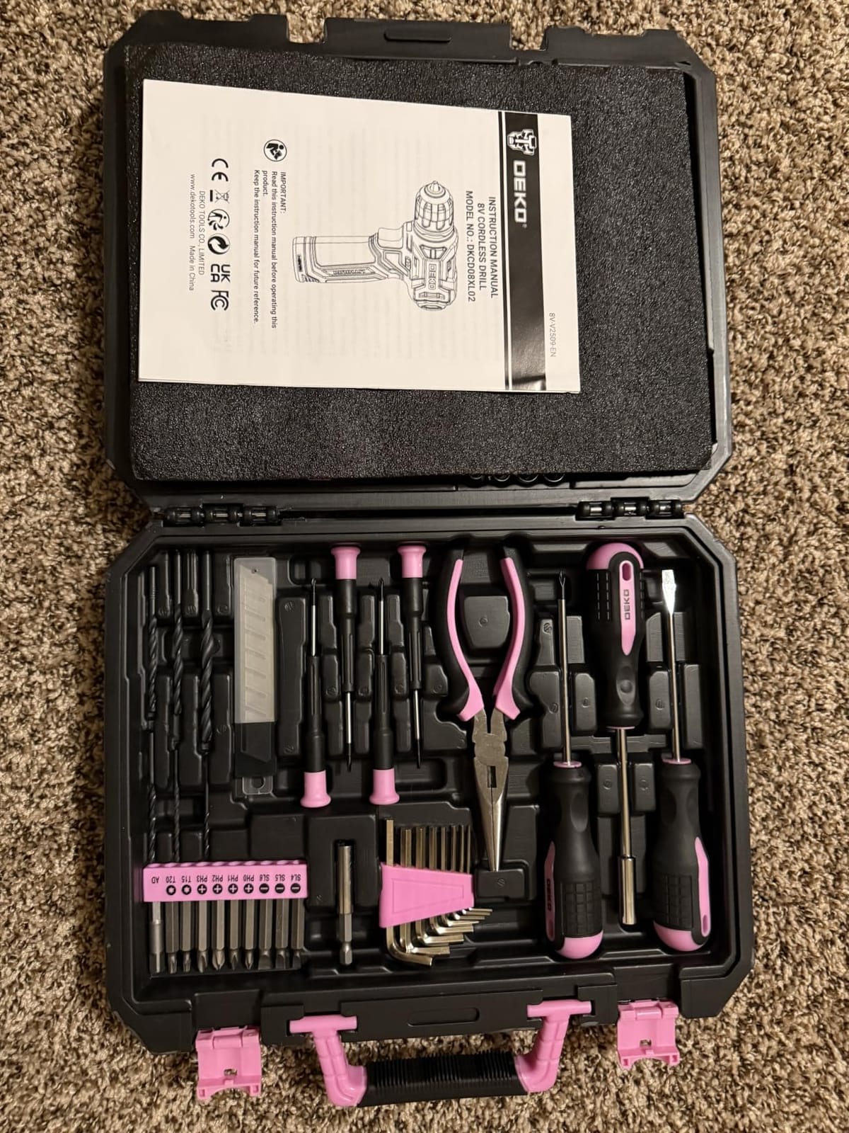 DEKOPRO Drill Set: Tool Set with 8V Blue Cordless Drill, Home Tool Kit with Drill, Hand Tool Kits for Women 126 Piece customer photo 2