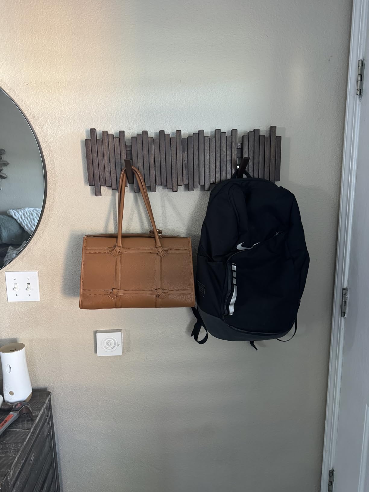 Natural Wood Wall Mounted Piano Coat Rack | Coat Rack Wall Mount | Flip Down Wall Hook Rack 7 Hooks | Entryway Wall Art Hook, Made of Acacia Wood (Wood Wax Oil Dyed Walnut Color) customer photo 1