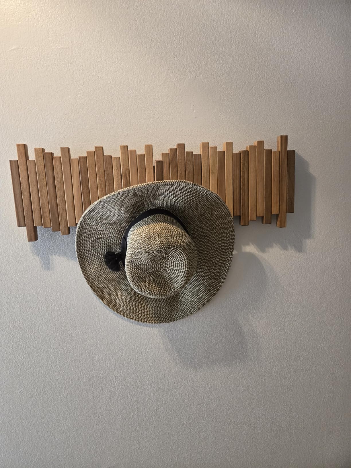 Natural Wood Wall Mounted Piano Coat Rack | Coat Rack Wall Mount | Flip Down Wall Hook Rack 7 Hooks | Entryway Wall Art Hook, Made of Acacia Wood (Wood Wax Oil Dyed Walnut Color) customer photo 2