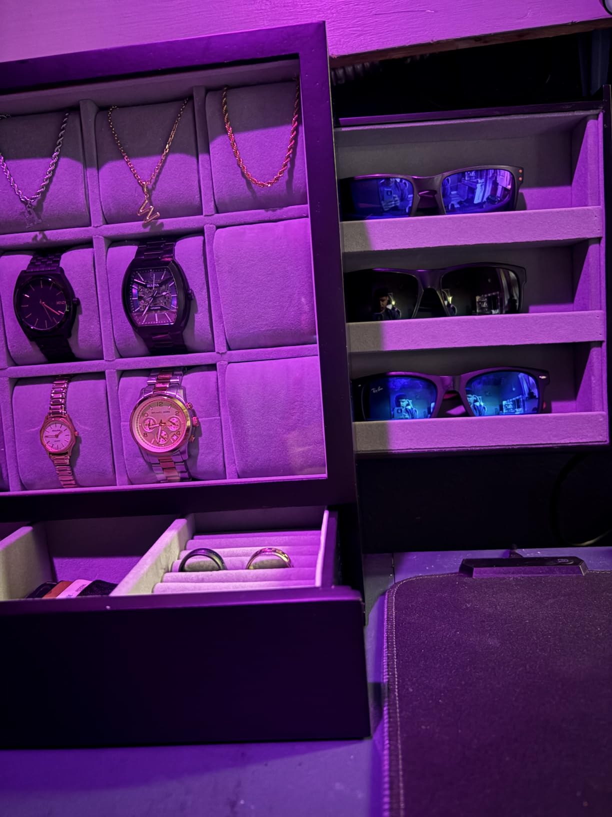 SONGMICS 12 Watch Display Case, Watch Box with Hidden Storage, Vertical Jewelry Box, MDF and Wood Veneer customer photo 1