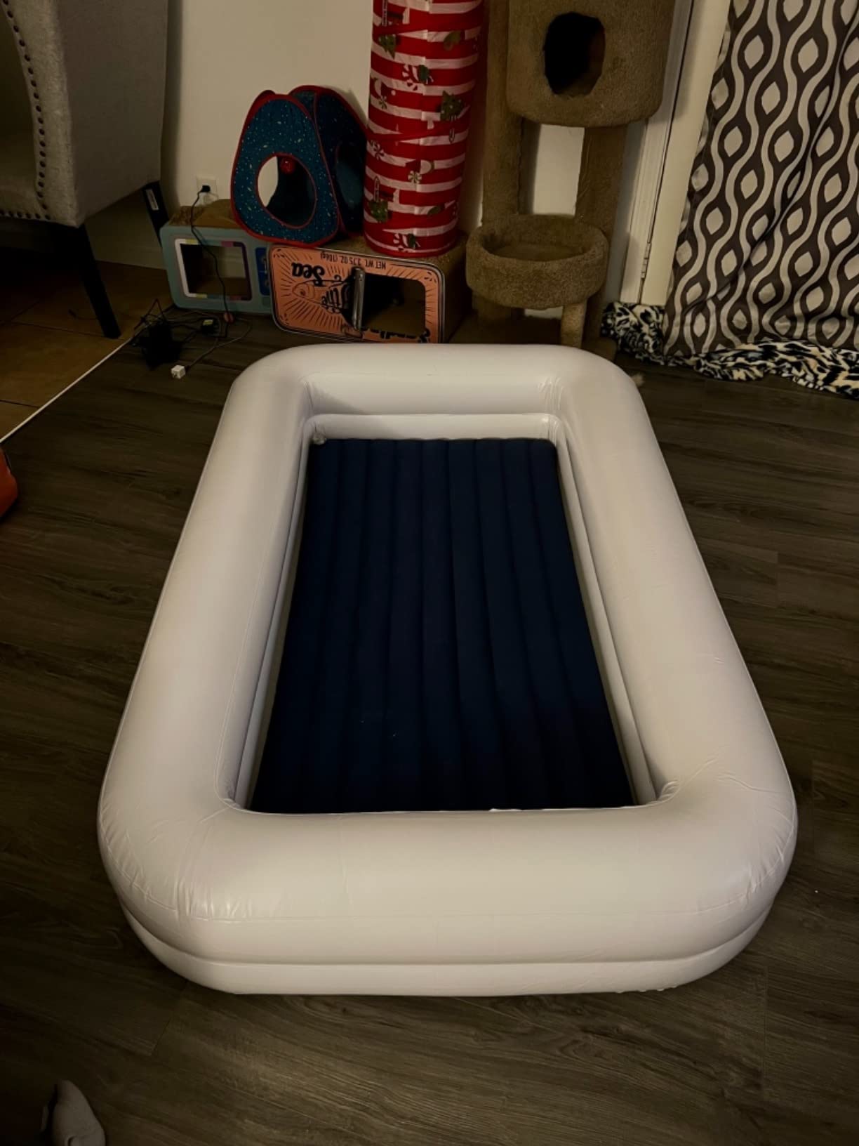 USHMA Toddler Travel Bed [4-Side] | Reversible 2 Colors Kids Air Mattress | Inflatable Toddler Bed | Portable Kids Blow Up Travel Bed with Sides, Red & Green customer photo 1