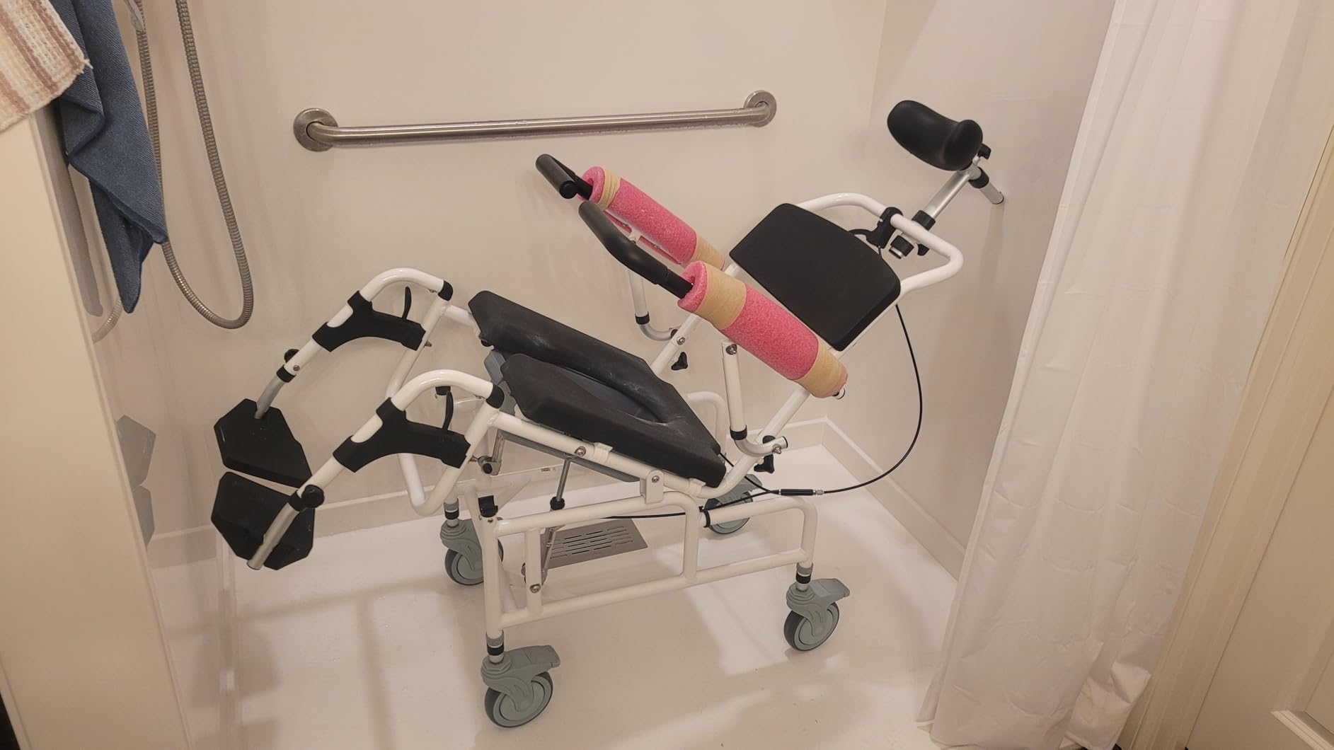 Vive Reclining Shower Chair with Wheels - Commode Wheelchair for Seniors, Disabled & Handicap - Padded Transfer Rolling Chairs w/Arms - Portable, Waterproof Shower Chair - Reclines for Easy Hair Wash customer photo 1