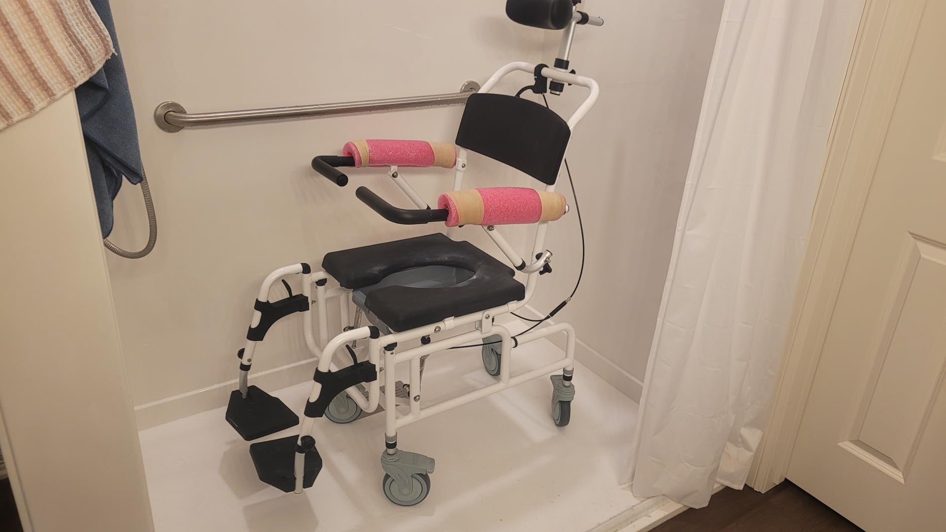 Vive Reclining Shower Chair with Wheels - Commode Wheelchair for Seniors, Disabled & Handicap - Padded Transfer Rolling Chairs w/Arms - Portable, Waterproof Shower Chair - Reclines for Easy Hair Wash customer photo 2