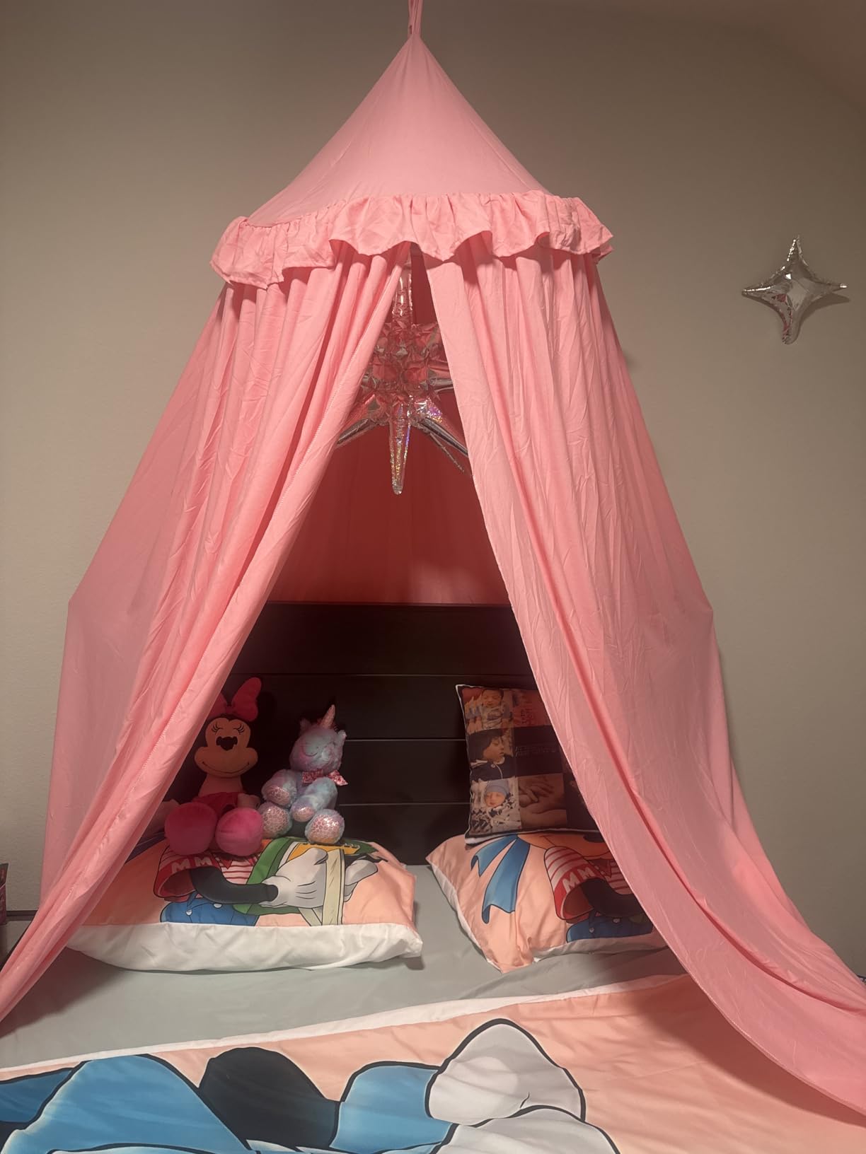 Kertnic Decor Princess Canopy for Girls Bed, Soft Smooth Playing Tent Canopy Room Decoration Castle, Dreamy Mosquito Net Bedding, Reading Nook Canopies in Home (Night Sky-Ruffle) customer photo 1