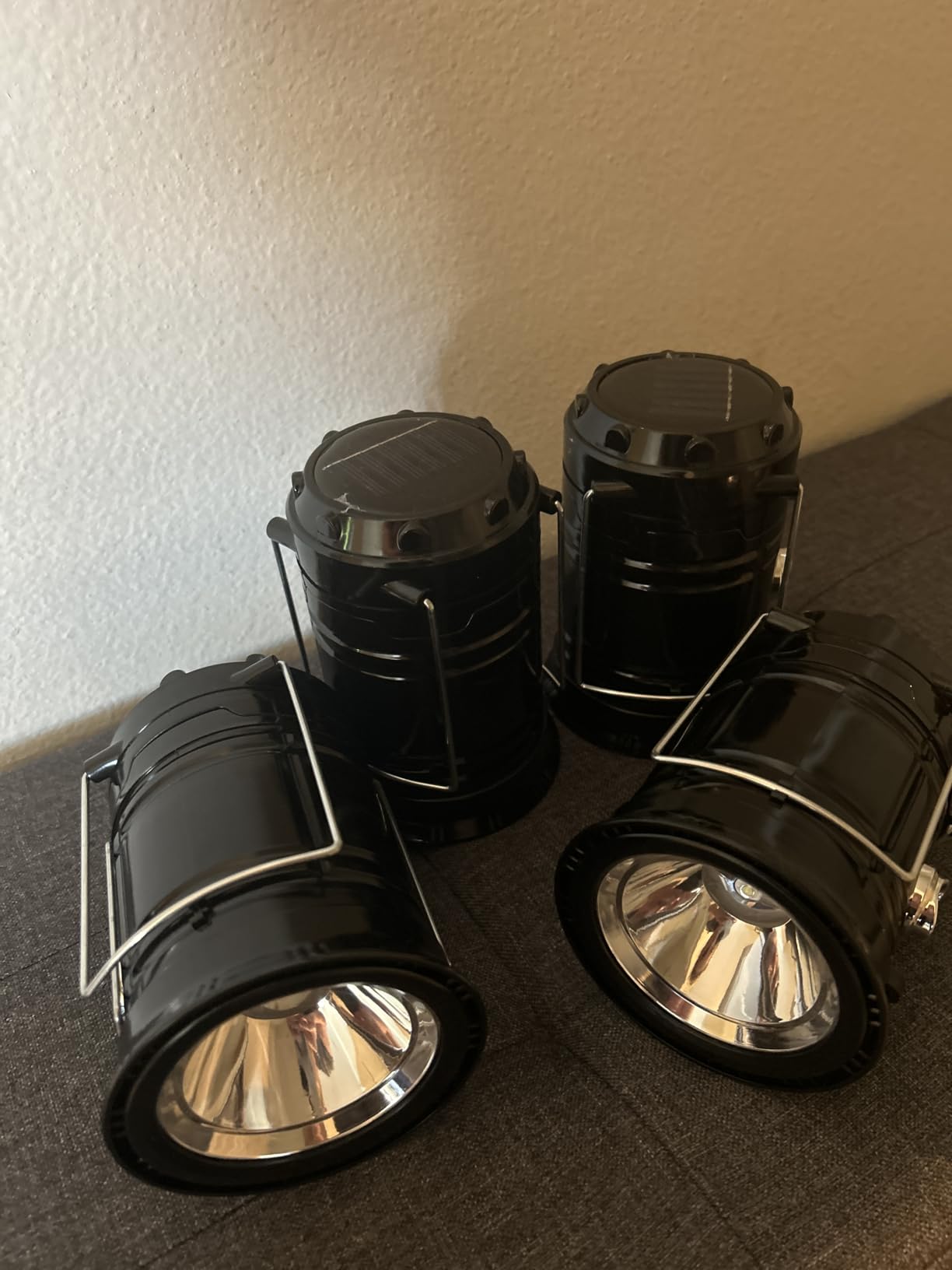 DIBMS 4-Pack Solar Camping Lantern, Collapsible Flashlight Emergency Lights | LED Solar USB Rechargeable Lamp Folding Tent Hanging Lights Survival Kits for Hurricanes Power Outages Indoor Outdoor (Black) customer photo 2