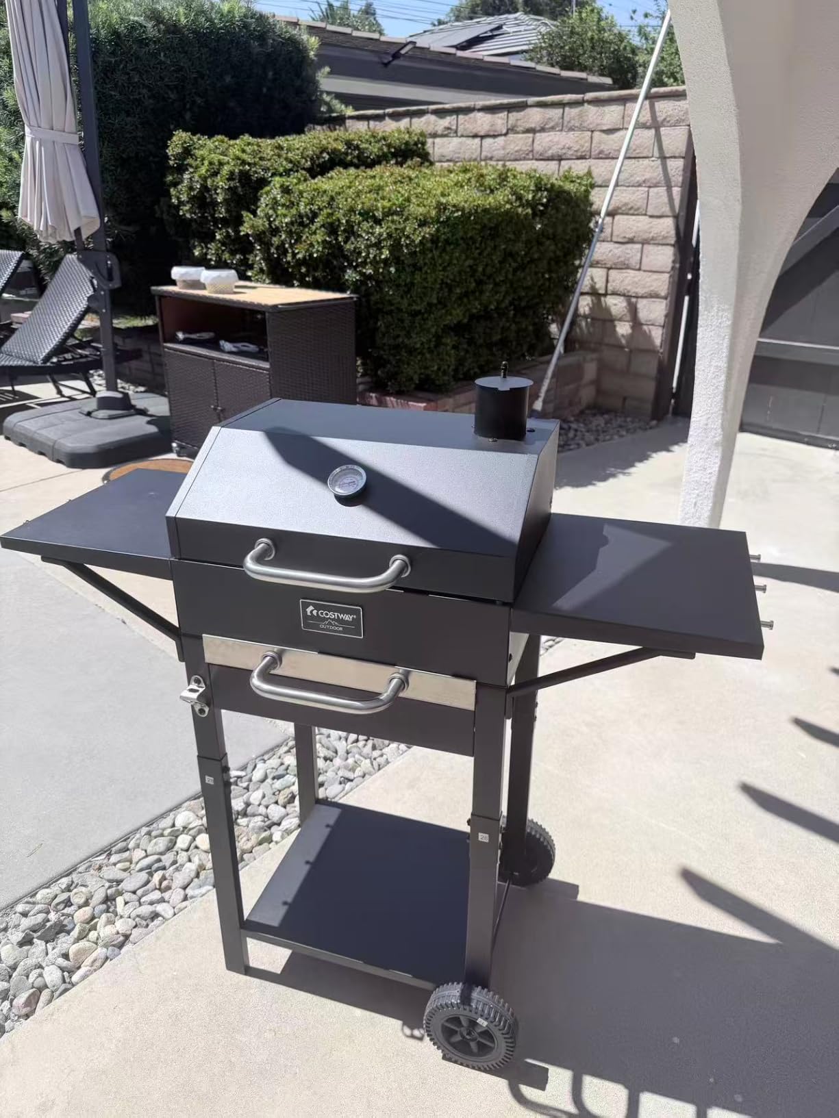 HAPPYGRILL Charcoal Grill with 2 Foldable Side Tables & 2 Wheels customer photo 1