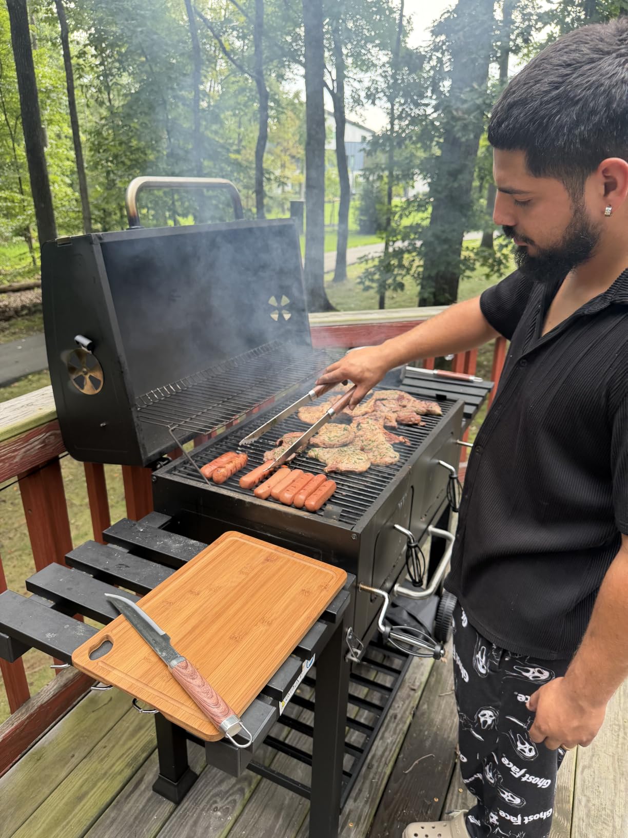 HAPPYGRILL Charcoal Grill with 2 Foldable Side Tables & 2 Wheels customer photo 2
