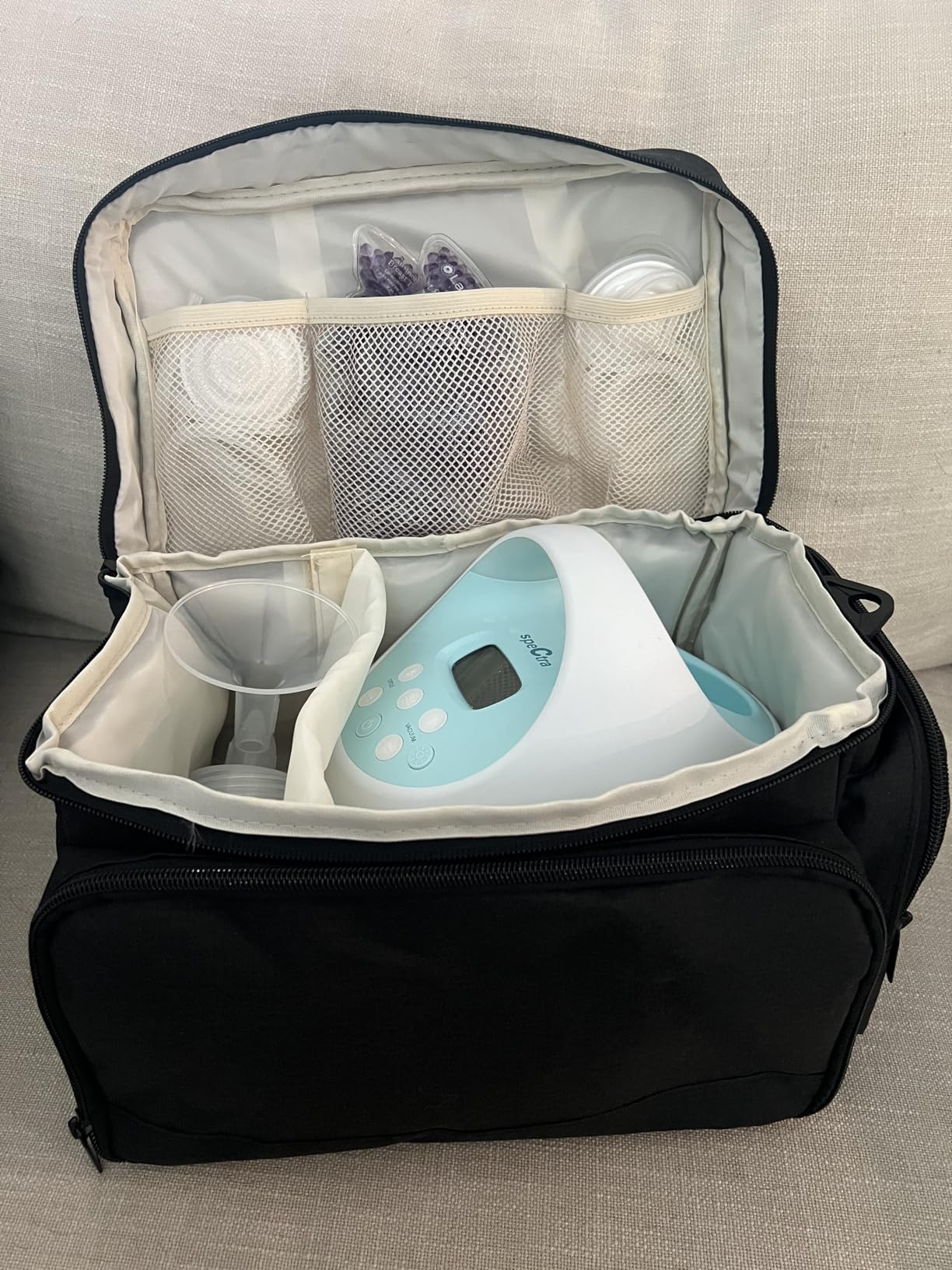 Breast Pump Bag Fit for Spectra S1 and S2, Pumping Bag with Waterproof Mat for Pump Accessories, Portable Pump Carrying Case for Work, Travel and Family Use, Black customer photo 2