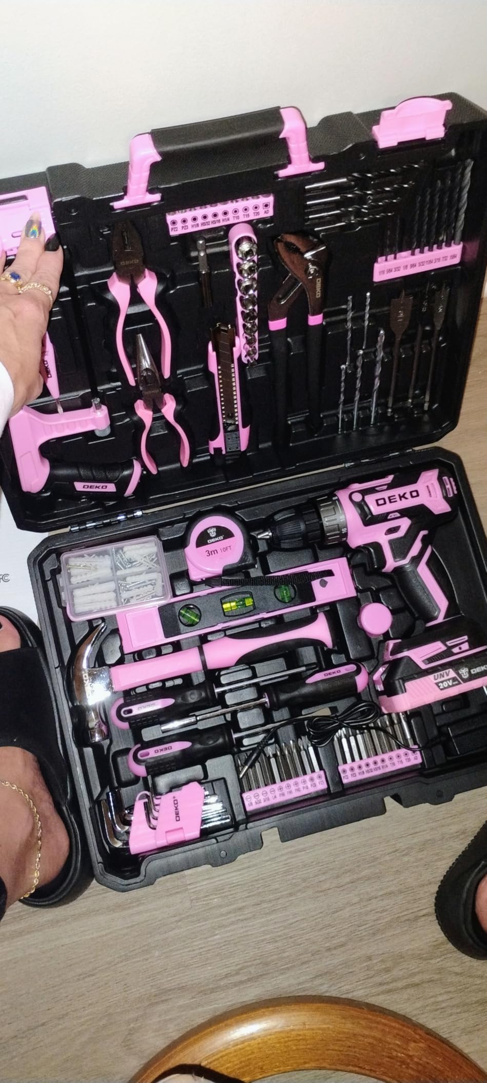 Pink Power Drill Tool Kit Set: 20V Cordless Electric Drill, Driver, Tool Box with Battery customer photo 1