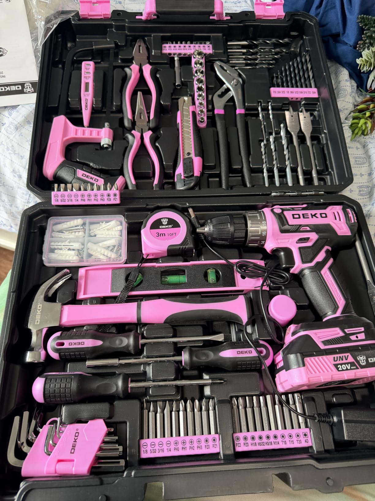 Pink Power Drill Tool Kit Set: 20V Cordless Electric Drill, Driver, Tool Box with Battery customer photo 2