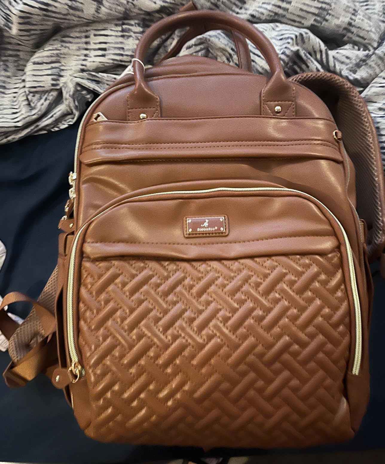 BabbleRoo Leather Diaper Bag Backpack - Baby Essentials Travel Baby Bag, Multi function, Water Resistant, with Changing Pad, Stroller Straps & Pacifier Case – Unisex, Natural Brown customer photo 1