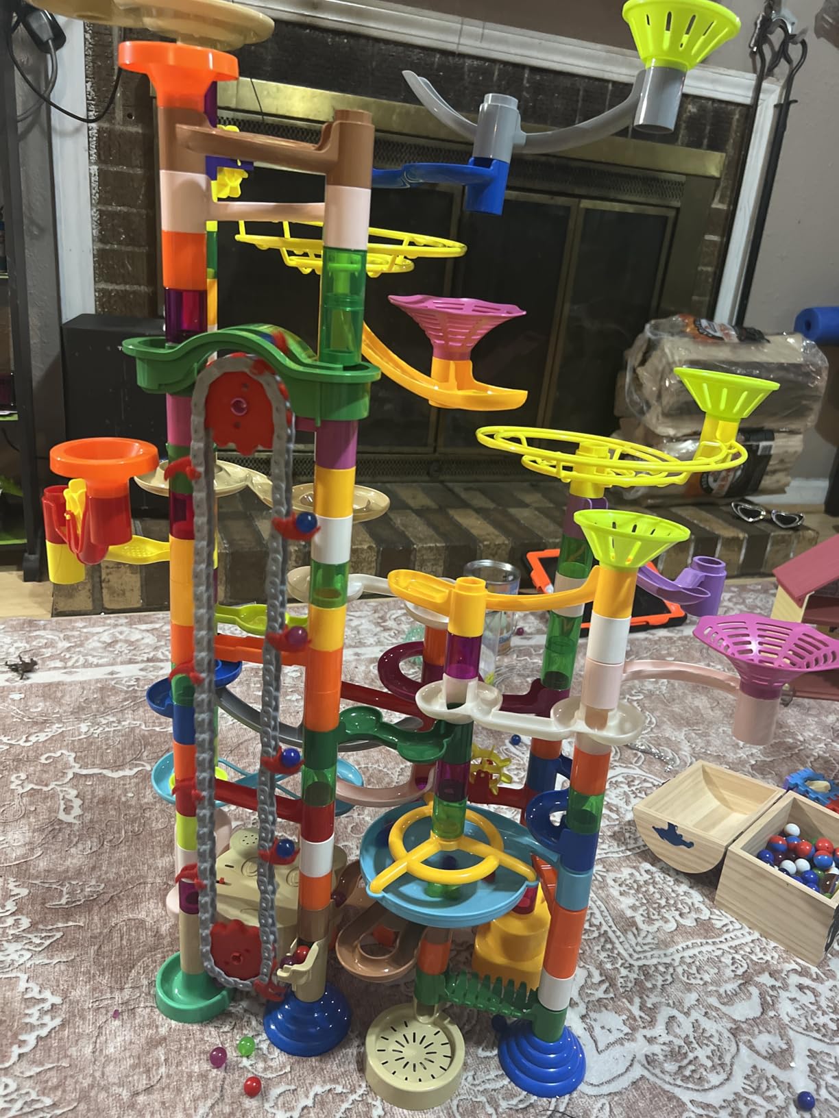 JOYIN 236Pcs Glowing Marble Run with Motorized Elevator - Construction Building Blocks Toys with 30 Glow in The Dark Plastic Marbles, STEM Toy for Boys and Girls, Birthday Gift, Easter Basket Stuffers customer photo 2