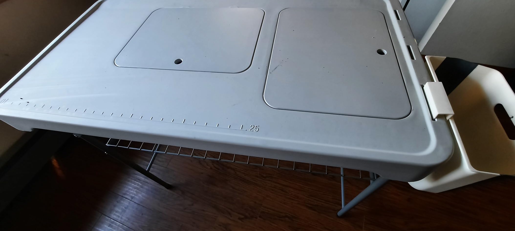 Allpop Fish Cleaning Table with 2 Sinks, 42.5'' Portable Folding Camping Fish Station with Foldable Faucet, Drainage Hose, Sprayer, Grid Rack, Storage Box, Drawer & Grooves for Picnic, White customer photo 2