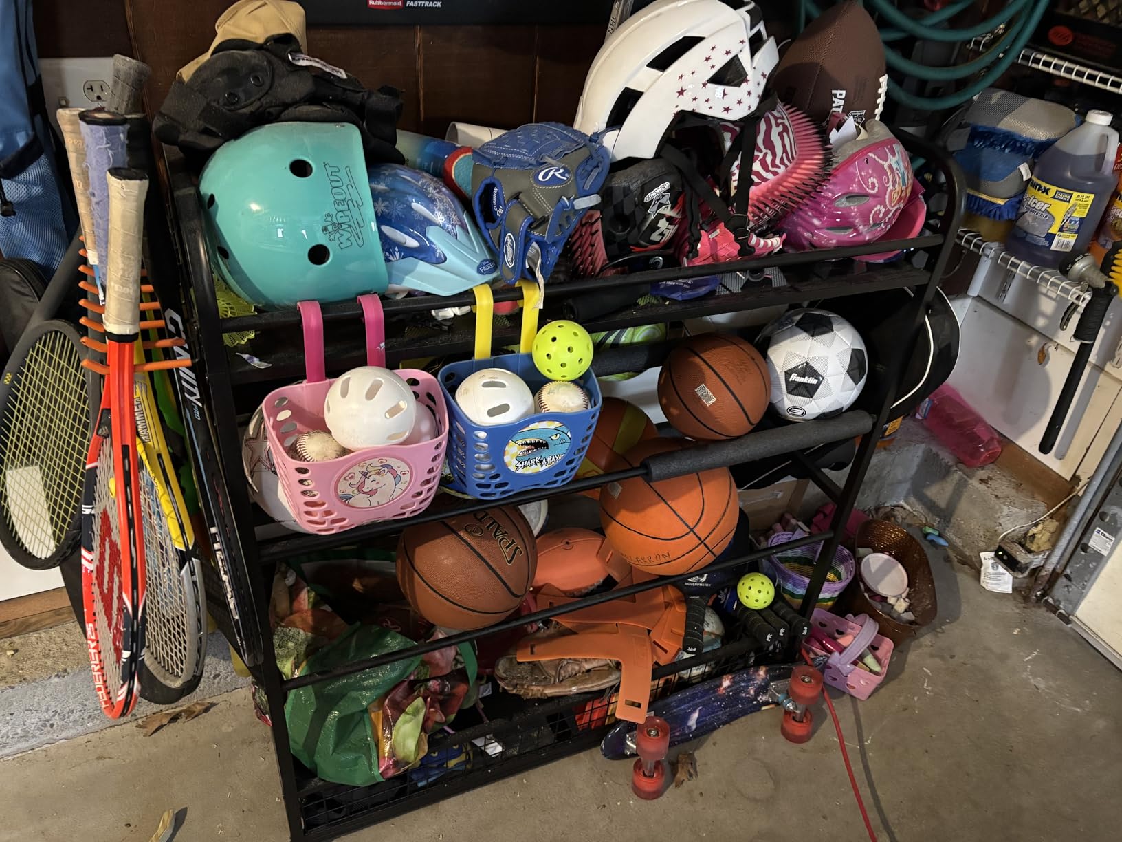 EXTCCT Garage Sports Equipment Organizer - Rolling Ball Storage with Wheels | Garage Sports Gear Rack Outdoor Basketball Racks for Balls with Baseball Bat Holder and Hooks, Toy Organizer customer photo 1