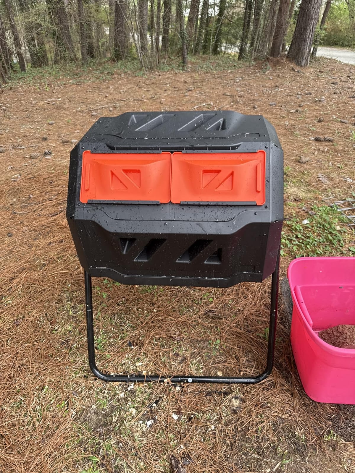 Hourleey Compost Bin Outdoor, 43 Gallon Dual Chamber Tumbling Composting Bin with Sliding Doors customer photo 2