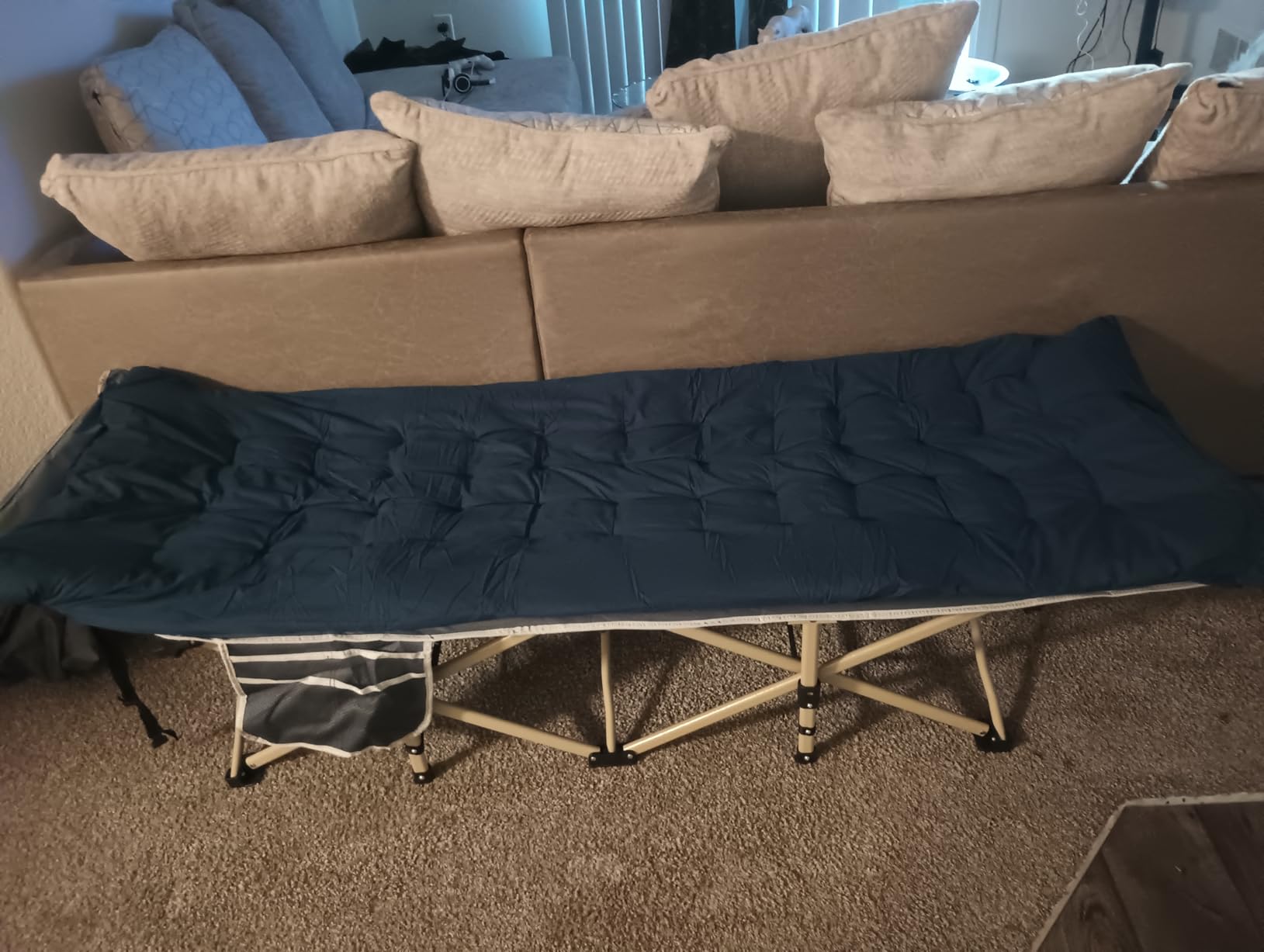 ARAER Camping Cot with Mattress 450LBS Portable Folding Outdoor Bed with Carry Bag for Adults Kids, Heavy Duty Cot for Traveling Gear Supplier, Office Nap, Beach Vocation and Home Lounging (Navy blue) customer photo 1