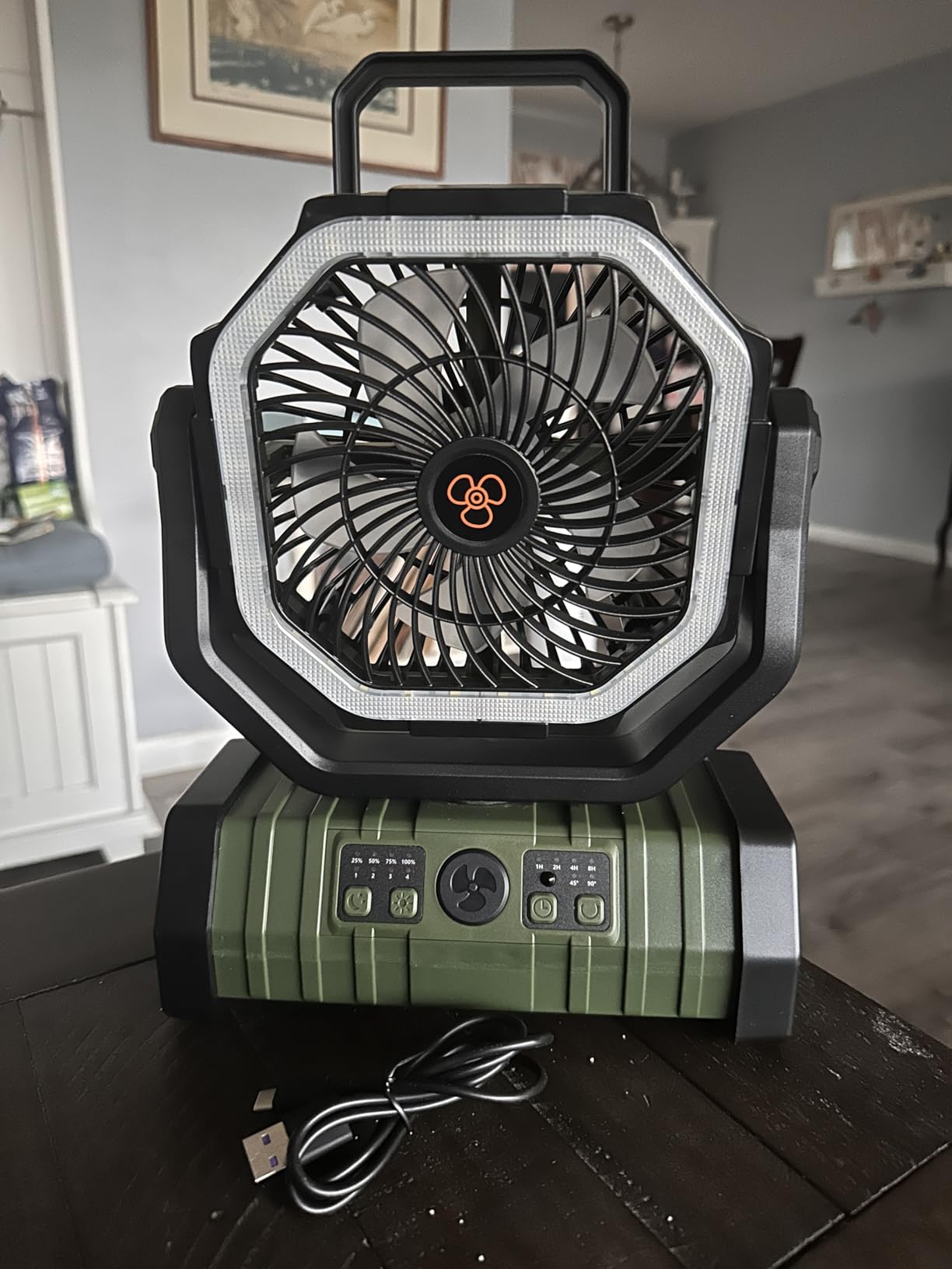 Odoland 30000mAh Camping Fan with LED Lantern, Rechargeable Battery Fan | Operated Oscillating Fan with Remote & Hook, Portable Tent Fan with Timer, 4 Speeds for Outdoor Camp RV Power Outage, Green customer photo 2