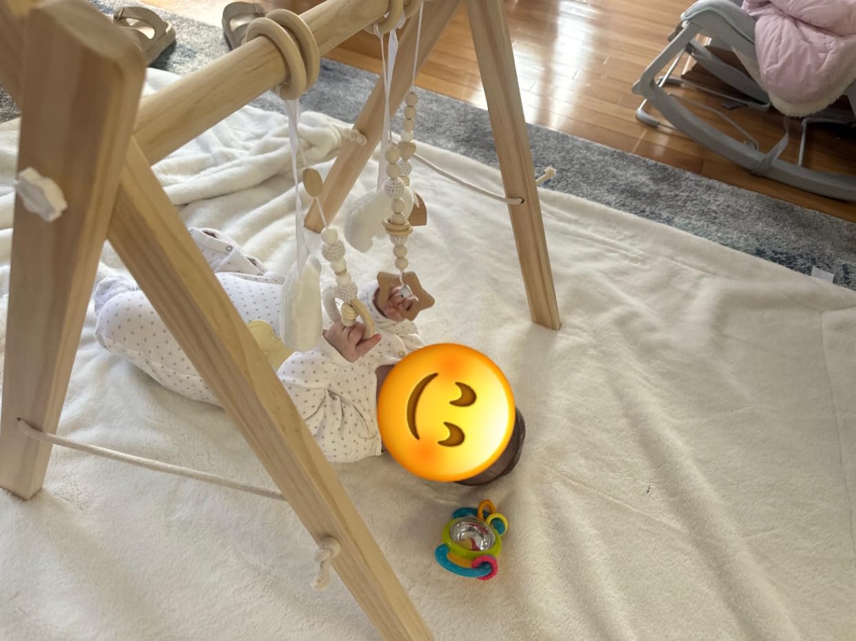 Comfy Cubs Wooden Baby Play Gym - Natural Finish Pinewood Baby Activity Gym with 5 Sensory Hanging Toys - Easy No-Tool Assembly, Safe and Durable for Infant Motor and Visual Development - Natural Wood customer photo 1